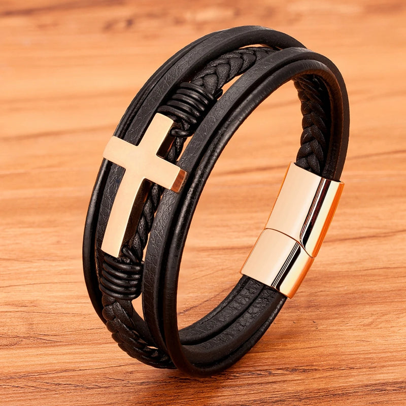 Pulseira Masculina em couro SIMPLE CROSS | XQNI