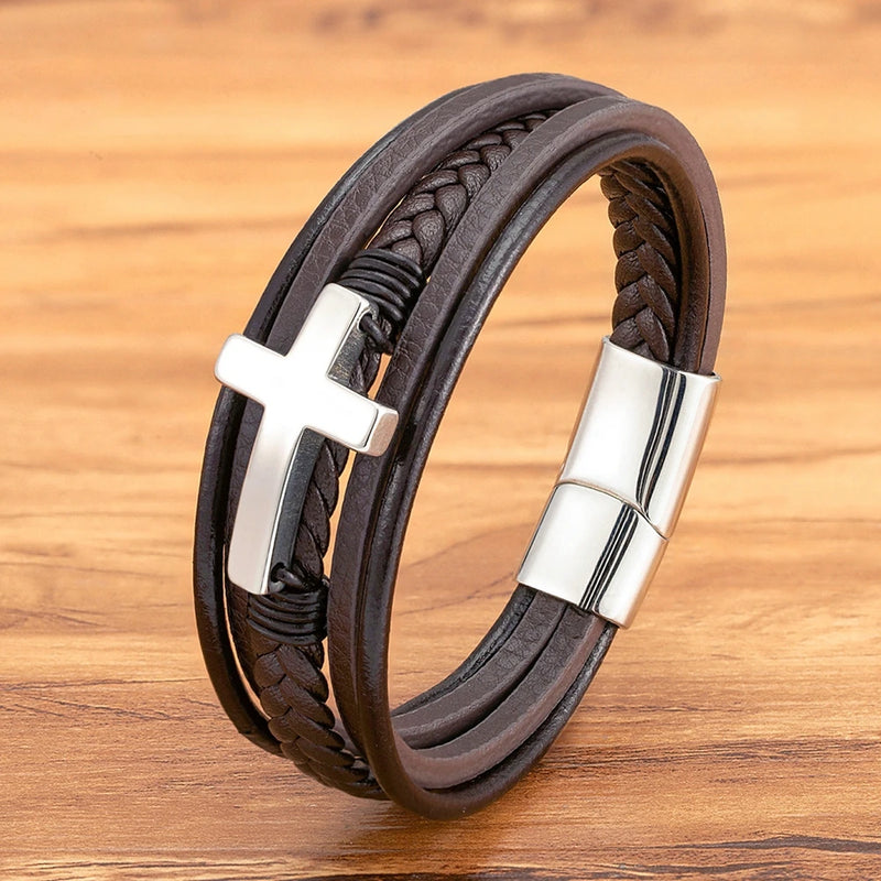 Pulseira Masculina em couro SIMPLE CROSS | XQNI